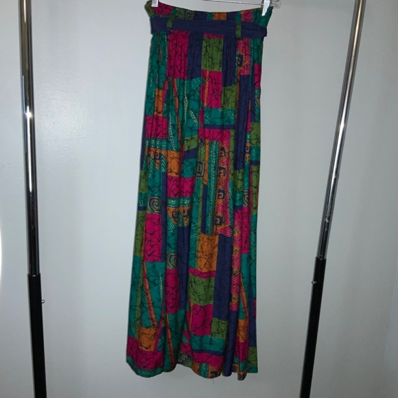 Christine David batik mosaic midi full skirt Sz M vintage bright colorful - Picture 5 of 8
